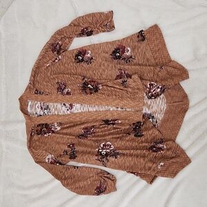 Maurices Brown Floral Open Front Cardigan Knit Sweater | Women's Size Large